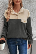 Load image into Gallery viewer, Color Block Quarter Button Dropped Shoulder Sweatshirt