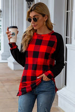 Load image into Gallery viewer, Plaid Round Neck Long Sleeve T-Shirt