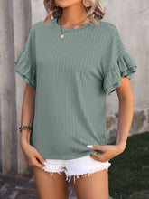 Load image into Gallery viewer, Ruffled Round Neck Short Sleeve Blouse