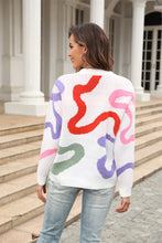 Load image into Gallery viewer, Printed Round Neck Dropped Shoulder Pullover Sweater
