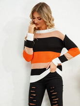 Load image into Gallery viewer, Striped Round Neck Dropped Shoulder Sweater