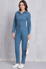 Load image into Gallery viewer, Snap Down Denim Jumpsuit with Pockets