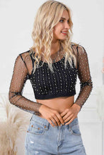 Load image into Gallery viewer, Pearl Long Sleeve Mesh Cropped Top