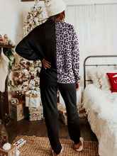 Load image into Gallery viewer, Leopard Round Neck Sweatshirt and Pants Lounge Set