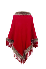 Load image into Gallery viewer, Faux Fur Trim Fringed Poncho