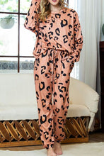 Load image into Gallery viewer, Leopard Round Neck Top and Drawstring Pants Lounge Set