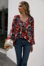 Load image into Gallery viewer, Floral Print Balloon Sleeve Ruched Blouse