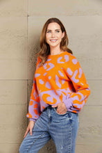 Load image into Gallery viewer, Woven Right Leopard Round Neck Dropped Shoulder Sweater