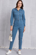 Load image into Gallery viewer, Snap Down Denim Jumpsuit with Pockets