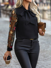 Load image into Gallery viewer, Printed Tie Neck Long Sleeve Blouse