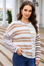 Load image into Gallery viewer, Striped Round Neck Dropped Shoulder Sweater