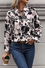 Load image into Gallery viewer, Printed Tie Neck Balloon Sleeve Blouse