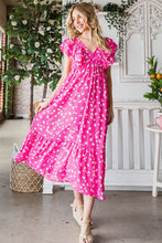 Load image into Gallery viewer, Reborn J Printed V-Neck Ruffle Trim Tiered Midi Dress