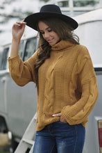 Load image into Gallery viewer, Cable-Knit Turtleneck Dropped Shoulder Sweater