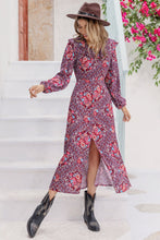 Load image into Gallery viewer, Printed Long Sleeve Slit Midi Dress