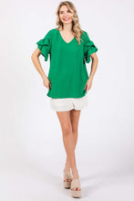 Load image into Gallery viewer, GeeGee Ruffled Short Sleeve V-Neck Blouse