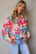 Load image into Gallery viewer, Floral Print Lantern Sleeve Collared Neck Shirt