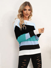 Load image into Gallery viewer, Striped Round Neck Dropped Shoulder Sweater