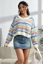 Load image into Gallery viewer, Striped Openwork Dropped Shoulder Sweater