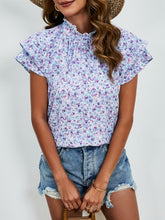 Load image into Gallery viewer, Ditsy Floral Mock Neck Flounce Sleeve Blouse