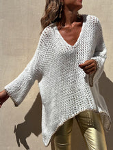 Load image into Gallery viewer, Contrast V-Neck Long Sleeve Sweater