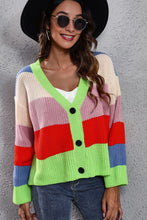 Load image into Gallery viewer, Color Block Button-Down Dropped Shoulder Cardigan