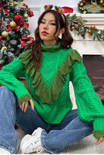 Load image into Gallery viewer, Cable-Knit Ruffled Mock Neck Lantern Sleeve Sweater