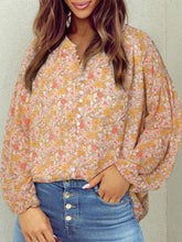 Load image into Gallery viewer, Printed Notched Balloon Sleeve Blouse