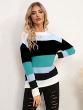 Load image into Gallery viewer, Striped Round Neck Dropped Shoulder Sweater