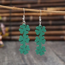 Load image into Gallery viewer, Lucky Clover Wooden Dangle Earrings