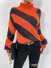Load image into Gallery viewer, Striped Turtleneck Dropped Shoulder Sweater