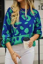 Load image into Gallery viewer, Woven Right Leopard Round Neck Dropped Shoulder Sweater