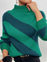 Load image into Gallery viewer, Striped Turtleneck Dropped Shoulder Sweater