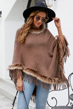 Load image into Gallery viewer, Faux Fur Trim Fringed Poncho