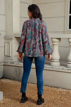 Load image into Gallery viewer, Tie Neck Heathered Balloon Sleeve Blouse