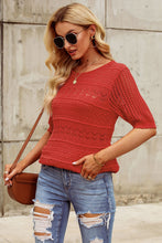 Load image into Gallery viewer, Openwork Round Neck Half Sleeve Knit Top