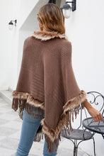 Load image into Gallery viewer, Faux Fur Trim Fringed Poncho