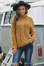 Load image into Gallery viewer, Cable-Knit Turtleneck Dropped Shoulder Sweater