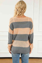 Load image into Gallery viewer, Striped Buttoned Dropped Shoulder Slit Sweater