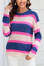 Load image into Gallery viewer, Color Block Round Neck Dropped Shoulder Sweater