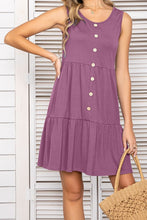 Load image into Gallery viewer, Decorative Button Scoop Neck Sleeveless Tiered Dress