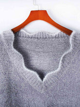 Load image into Gallery viewer, Notched Dropped Shoulder Long Sleeve Sweater