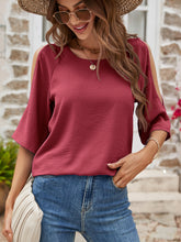 Load image into Gallery viewer, Textured Round Neck Split Sleeve Top