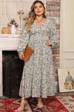 Load image into Gallery viewer, Plus Size Printed Balloon Sleeve Ruffle Hem Dress