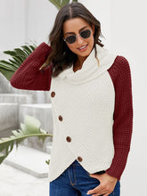 Load image into Gallery viewer, Contrast Decorative Button Turtleneck Sweater
