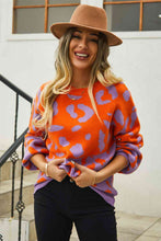 Load image into Gallery viewer, Woven Right Leopard Round Neck Dropped Shoulder Sweater
