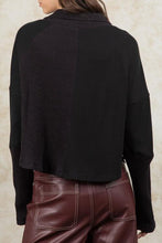 Load image into Gallery viewer, Ribbed Knit Henry Collar Loose Fitting Long Sleeve Top