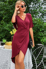 Load image into Gallery viewer, Flare Sleeve Surplice Tulip Hem Dress