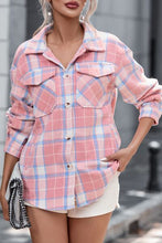 Load image into Gallery viewer, Plaid Pocketed Collared Neck Button Up Jacket