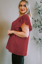 Load image into Gallery viewer, Plus Size Eyelet Round Neck Short Sleeve Blouse